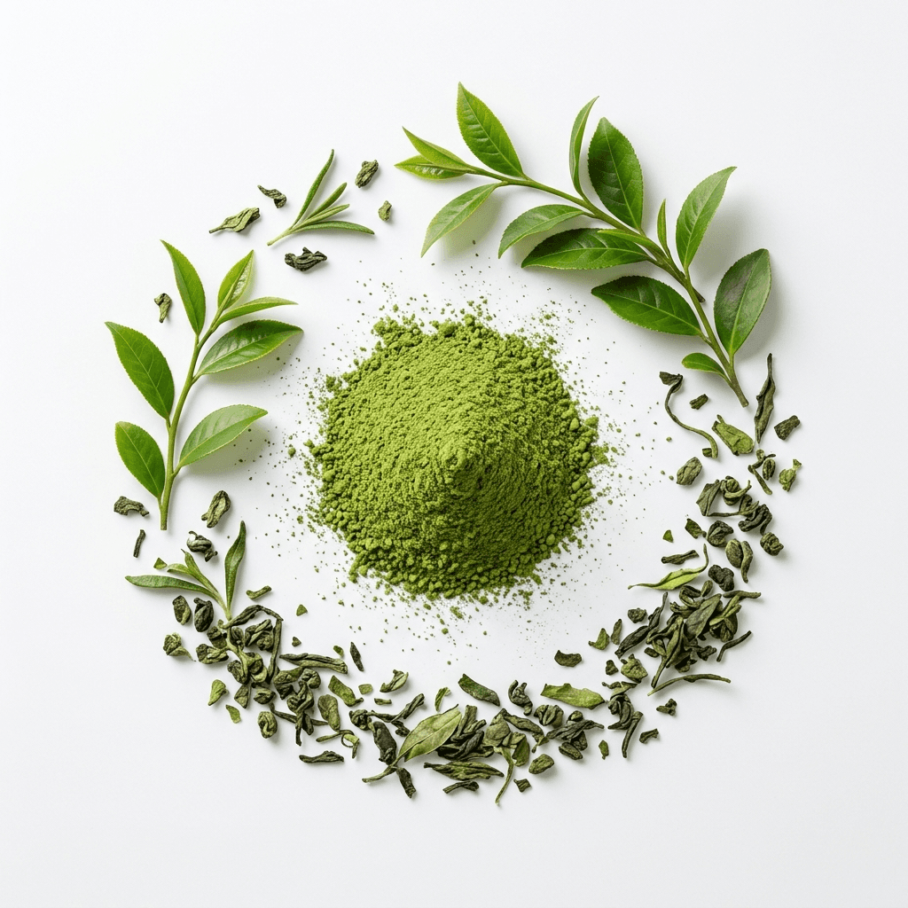 Focus color sources: stone-ground matcha & green tea